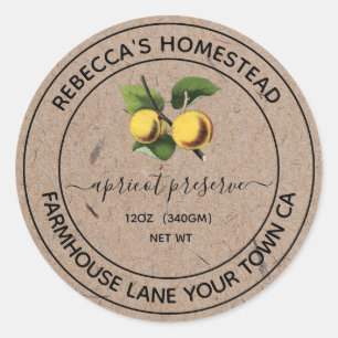 Apricot Preserve Kraft Paper Canning Jar Labels