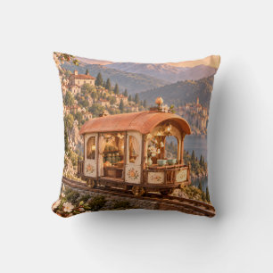 Apricot Railway Tea Car Alpine Lake Village Cushion