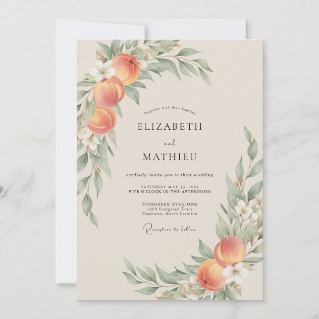 Apricot Ranunculus Foliage Eucalyptus Wedding Invitation (Front)
