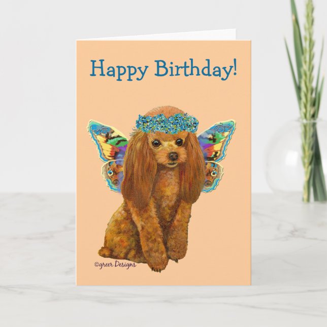 Apricot Red Poodle Fairy Card (Front)