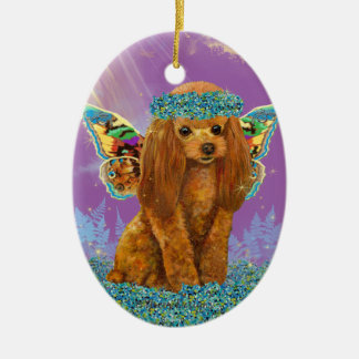 Apricot Red Poodle Puppy Fairy Ceramic Tree Decoration
