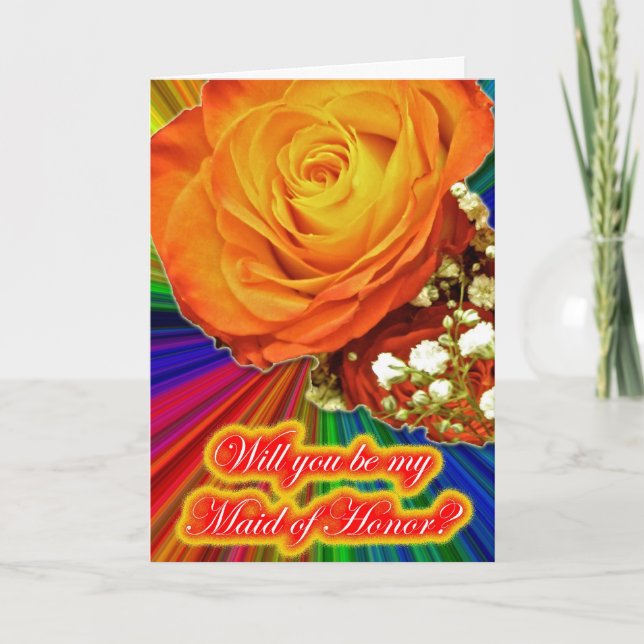 Apricot Rose Rainbow Maid of Honour Request Card (Front)