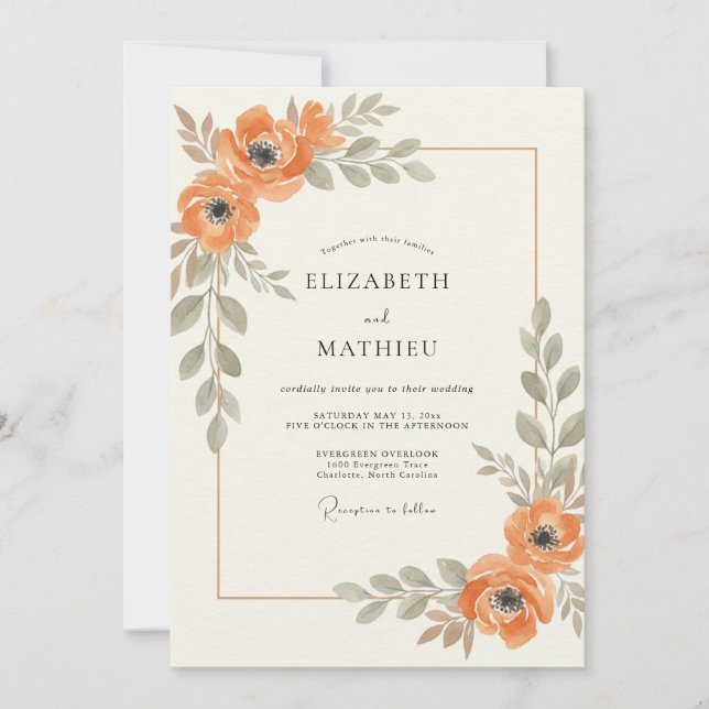 Apricot Sage Romantic Floral Wedding Invitation (Front)