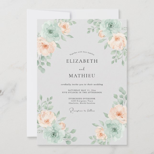 Apricot Seafoam Petal Wedding Invitation (Front)
