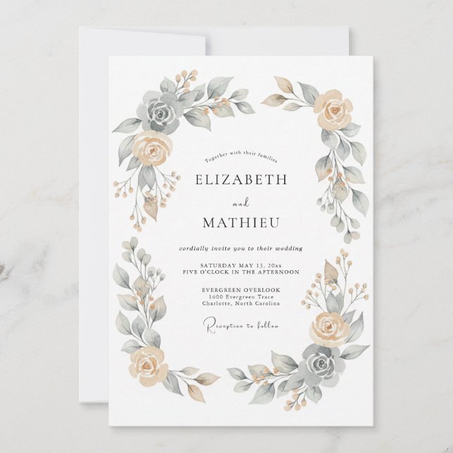 Apricot Serene Botanical Wedding Invitation (Front)