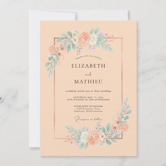 Apricot Serene Floral Wedding Invitation (Front)