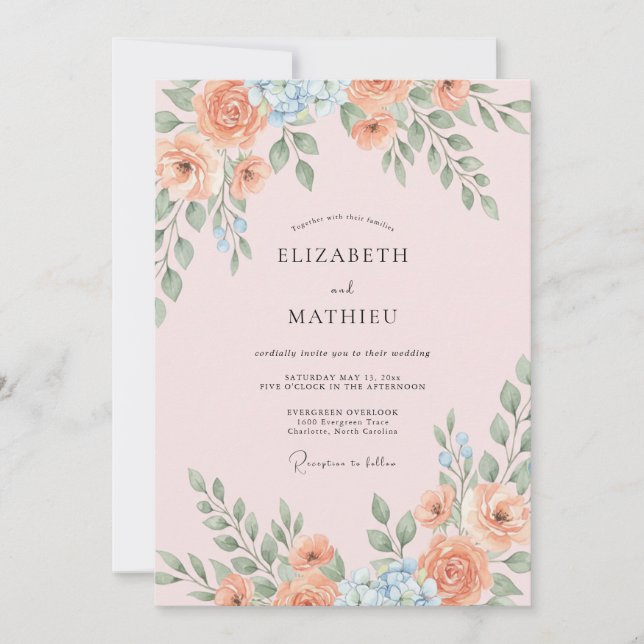 Apricot Sky Leaf Wedding Invitation (Front)