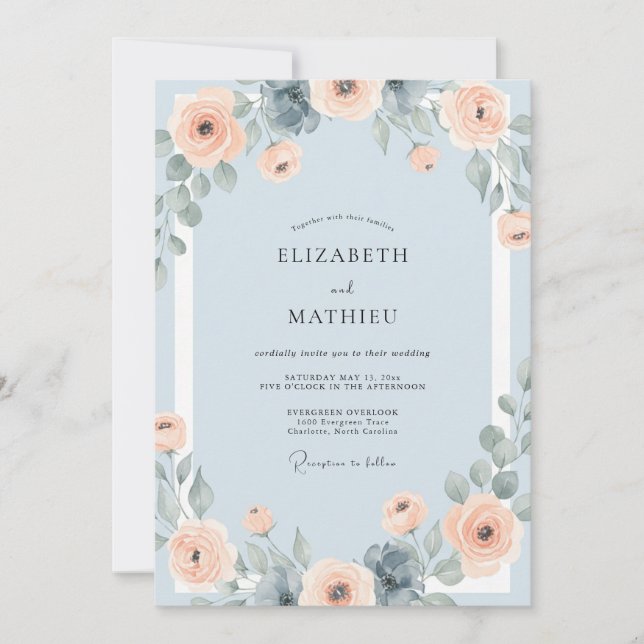 Apricot Sky Peony Wedding Invitation (Front)