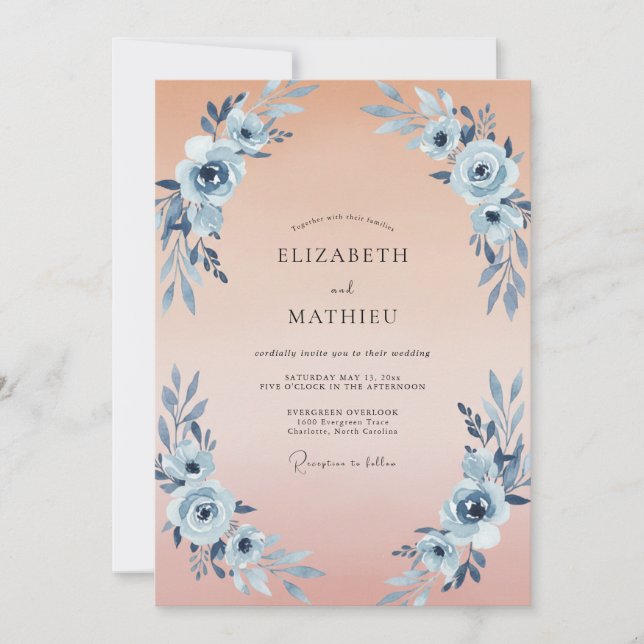 Apricot Slate Ranunculus Soft Eucalyptus Wedding Invitation (Front)