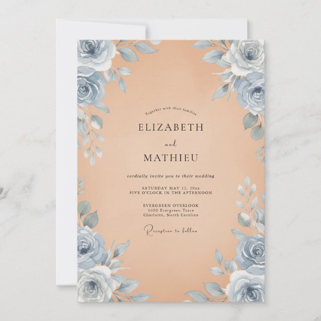 Apricot Slate Rose Wedding Invitation (Front)