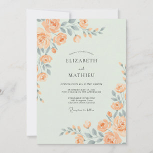 Apricot Slate Watercolor Wedding Invitation