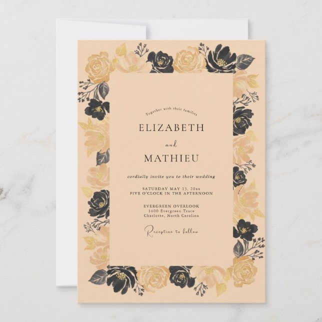 Apricot Sophisticated Vintage Wedding Invitation (Front)
