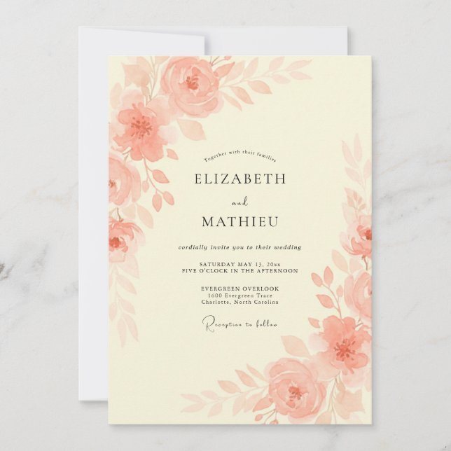 Apricot Subtle Romantic Wedding Invitation (Front)