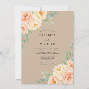 Apricot Tan Watercolor Floral Wedding Invitation
