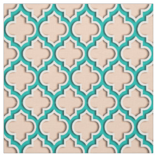 Apricot, Teal Moroccan Quatrefoil #5DS Fabric