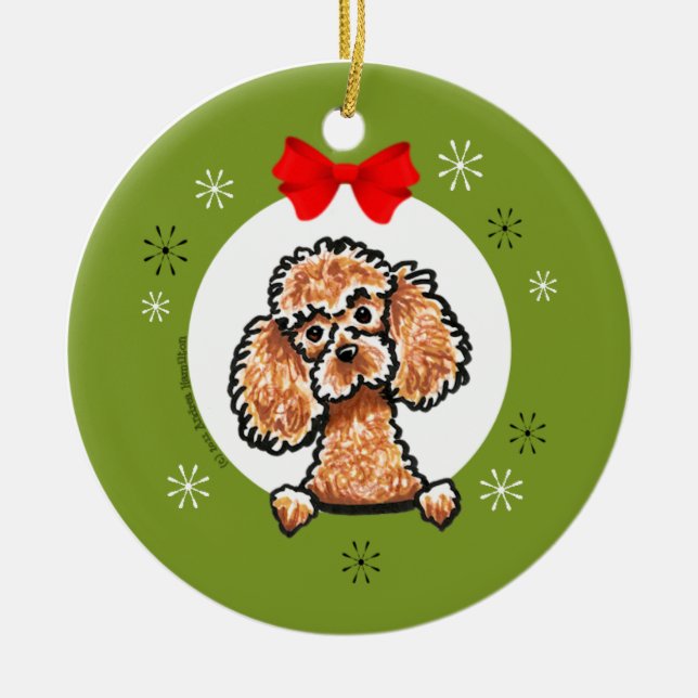 Apricot Toy Poodle Christmas Classic Ceramic Tree Decoration (Front)