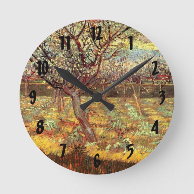 Apricot Trees in Blossom by Vincent van Gogh Round Clock (Front)