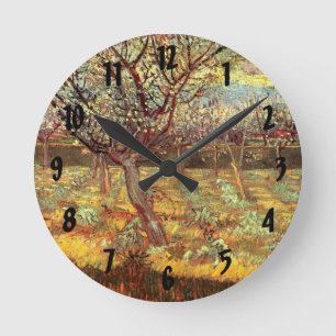 Apricot Trees in Blossom by Vincent van Gogh Round Clock