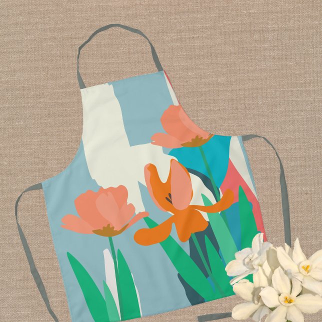 Apricot Tulips Artistic Modern Colour Blocks   Apron (Creator Uploaded)