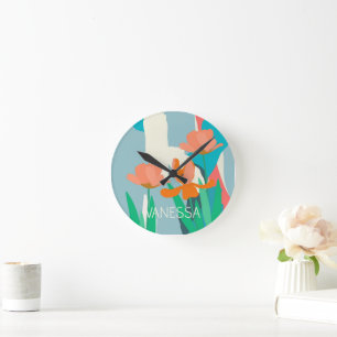 Apricot Tulips Artistic Modern Colour Blocks Custo Round Clock