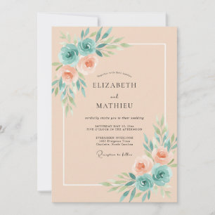 Apricot Turquoise Bloom Wedding Invitation