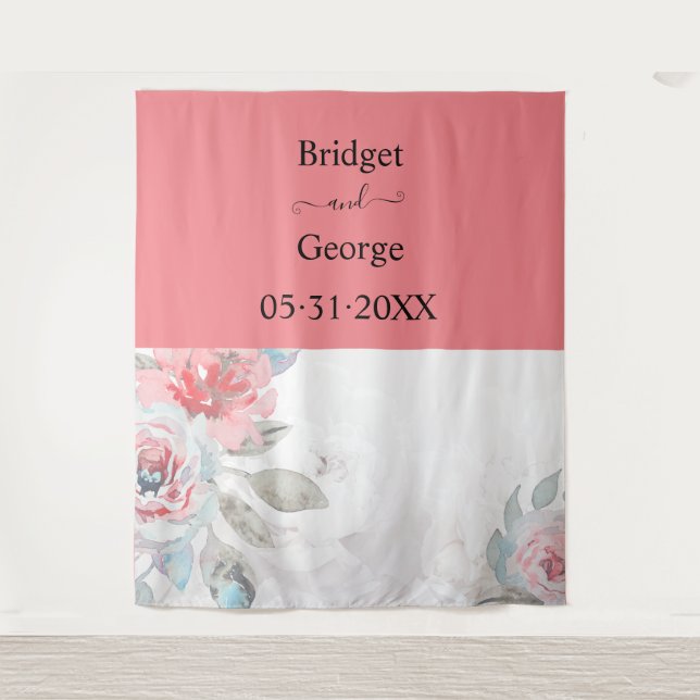 apricot watercolor abstract peony rose wedding tapestry (Front)