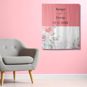 apricot watercolor abstract peony rose wedding tapestry