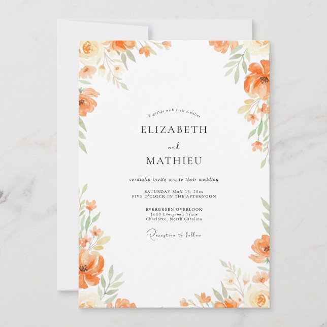 Apricot Watercolor Blossom Wedding Invitation (Front)