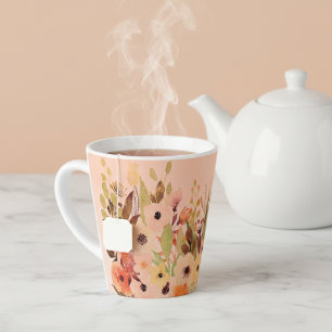 Apricot Watercolor Flower Garden Latte Mug