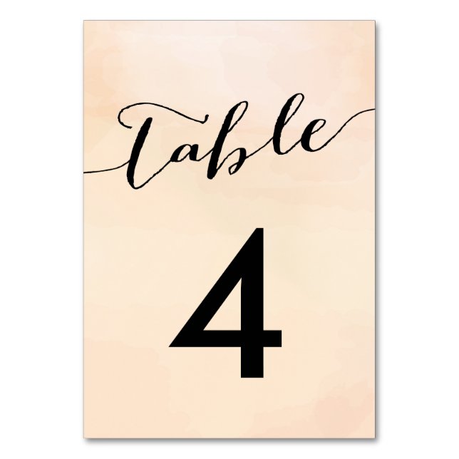 Apricot Watercolor Wedding Table Number Cards (Front)