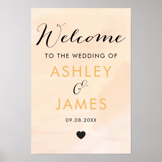 Apricot Watercolor Wedding Welcome Sign (Front)