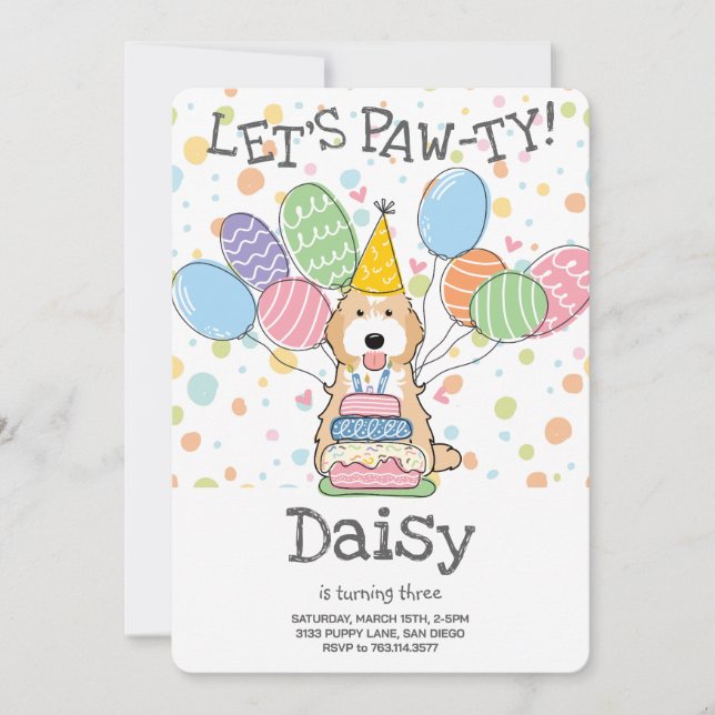Apricot White Cockapoo Cavapoo Dog Birthday Party Invitation (Front)
