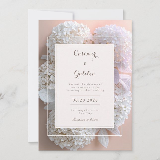 Apricot White Hydrangea Botanical Frame Wedding Invitation (Front)