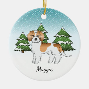 Apricot & White Mini Goldendoodle Winter Forest Ceramic Tree Decoration