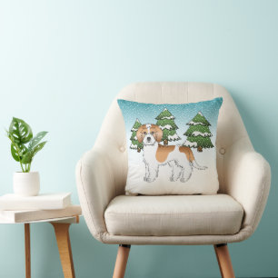 Apricot & White Mini Goldendoodle Winter Forest Cushion