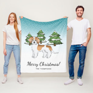 Apricot & White Mini Goldendoodle Winter Forest Fleece Blanket