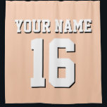 Apricot White Sports Jersey Team Jersey Shower Curtain<br><div class="desc">Preppy Solid Colour Team Jersey / Sports Jersey / Football Jersey / Rugby Jersey with Custom Name Customise this with your own name or team name and a number. You can change the size, colour and placement of the text if you need to make changes, change the colour of or...</div>
