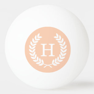 Apricot White Wheat Laurel Wreath Initial Monogram Ping Pong Ball