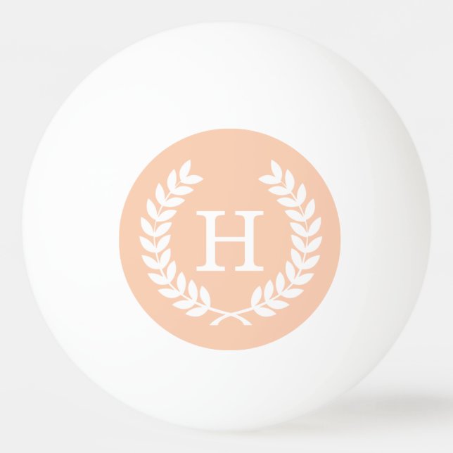 Apricot White Wheat Laurel Wreath Initial Monogram Ping Pong Ball (Front)