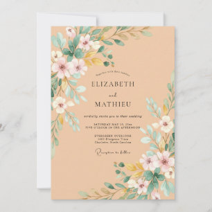 Apricot Wildflower Wedding Invitation