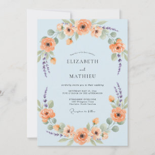 Apricot Wreath Wedding Invitation