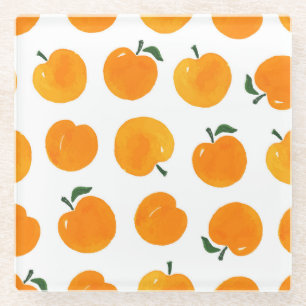 Apricots Watercolor White Background Vintage Glass Coaster