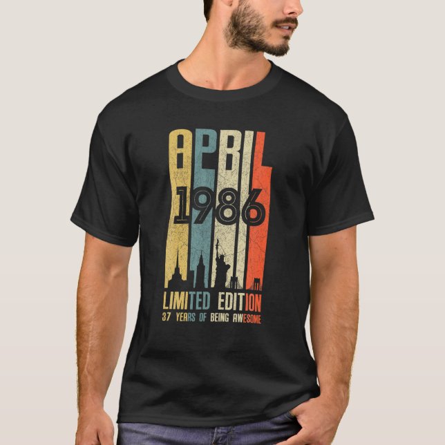 April 1986 37 Birthday 37 Year Old 1986 Birthday V T-Shirt (Front)