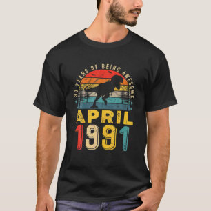 April 1991 Boy Men 30Th Birthday Dinosaur Rex 30 Y T-Shirt