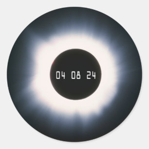 April 2024 Total Solar Eclipse in Black and White Classic Round Sticker