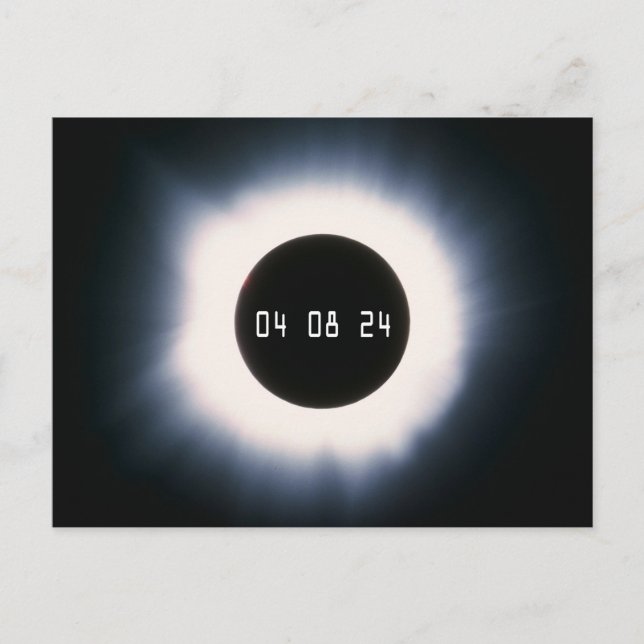 April 2024 Total Solar Eclipse in Black and White Postcard (Front)