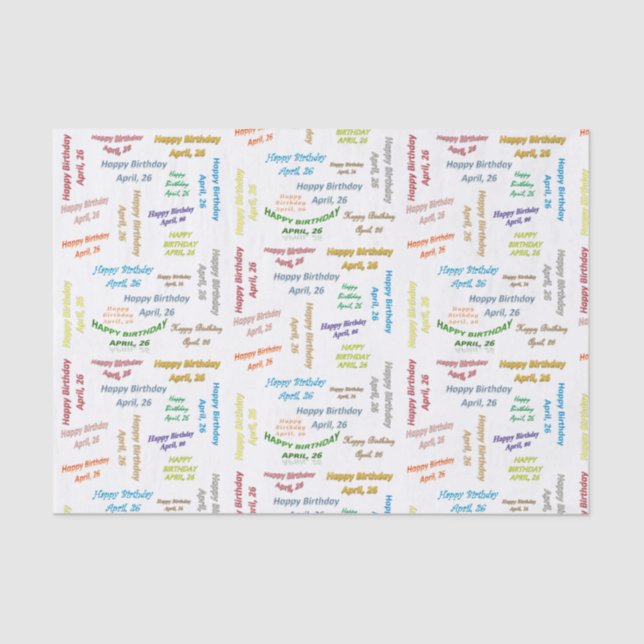 April, 26 Birthday Tissue Paper (Front)