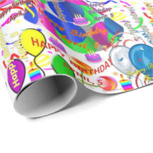 April, 5 Birthday Gift Wrapping Paper