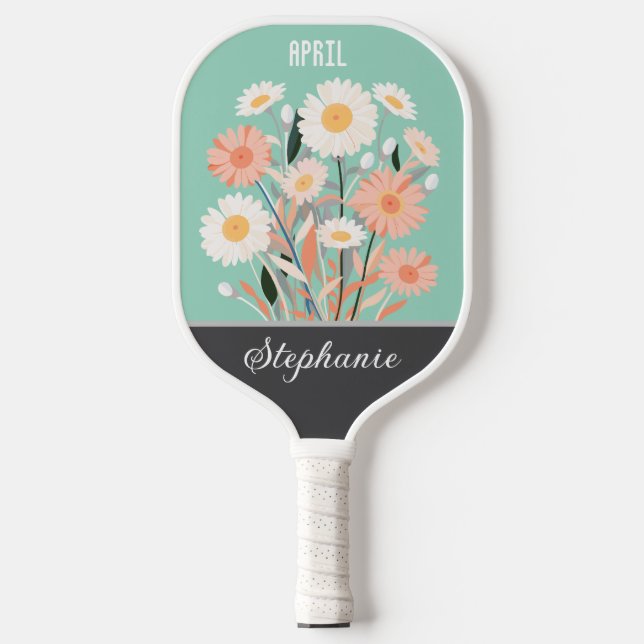 April Birth Flower Custom Name Pickleball Paddle (Front)