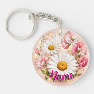 April Birth Flower Daisies and Sweet Peas Key Ring